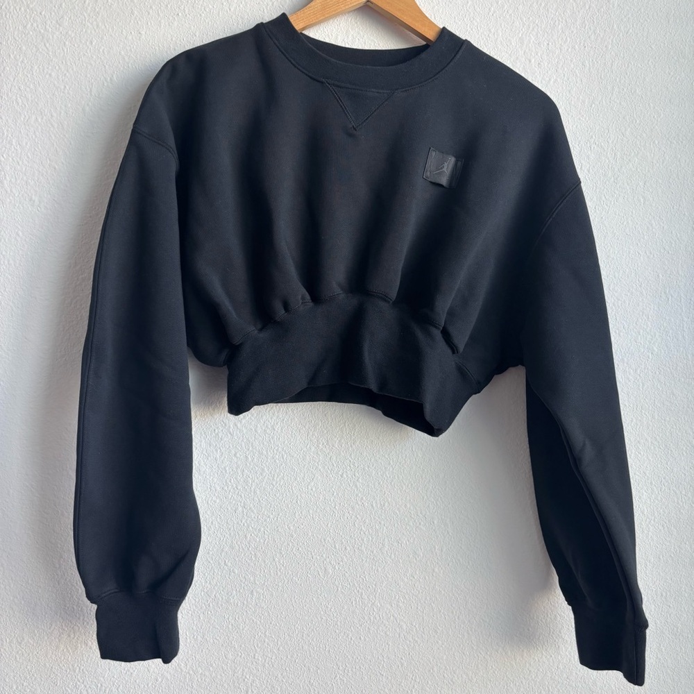 NWT Air Jordan Womens Flight Fleece Crop Sweatshirt Black Logo Pullover Hoodie M - Picture 5 of 13